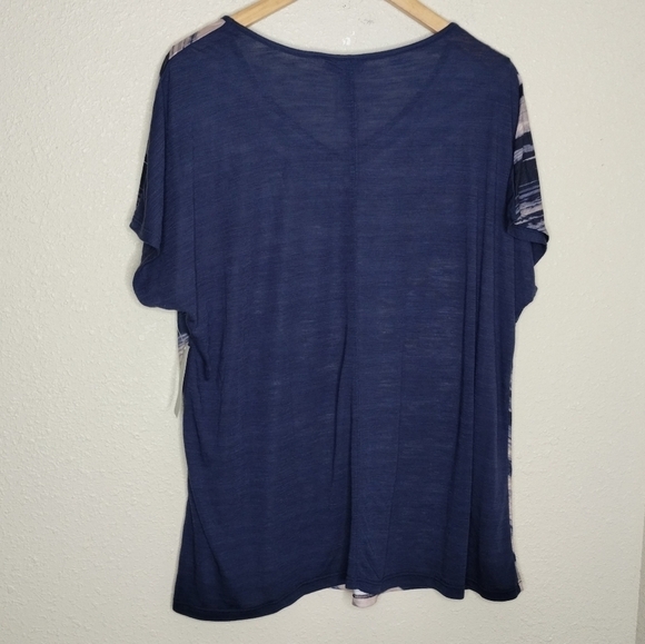 Catherines Blue Tan Striped Embellished Tee Plus Size 1X - Picture 4 of 7